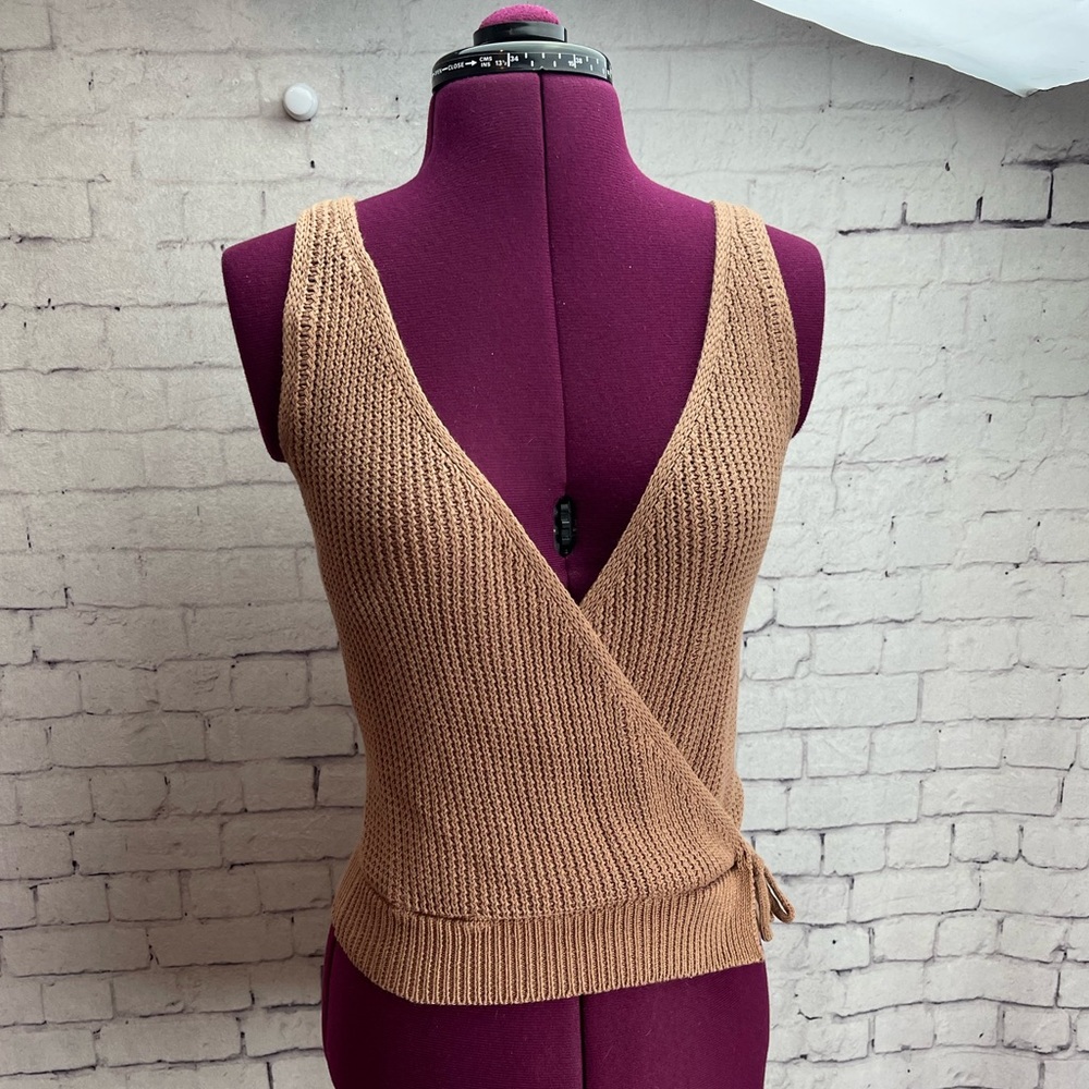 moon & madison Tan Knit Wrap Tank Top
